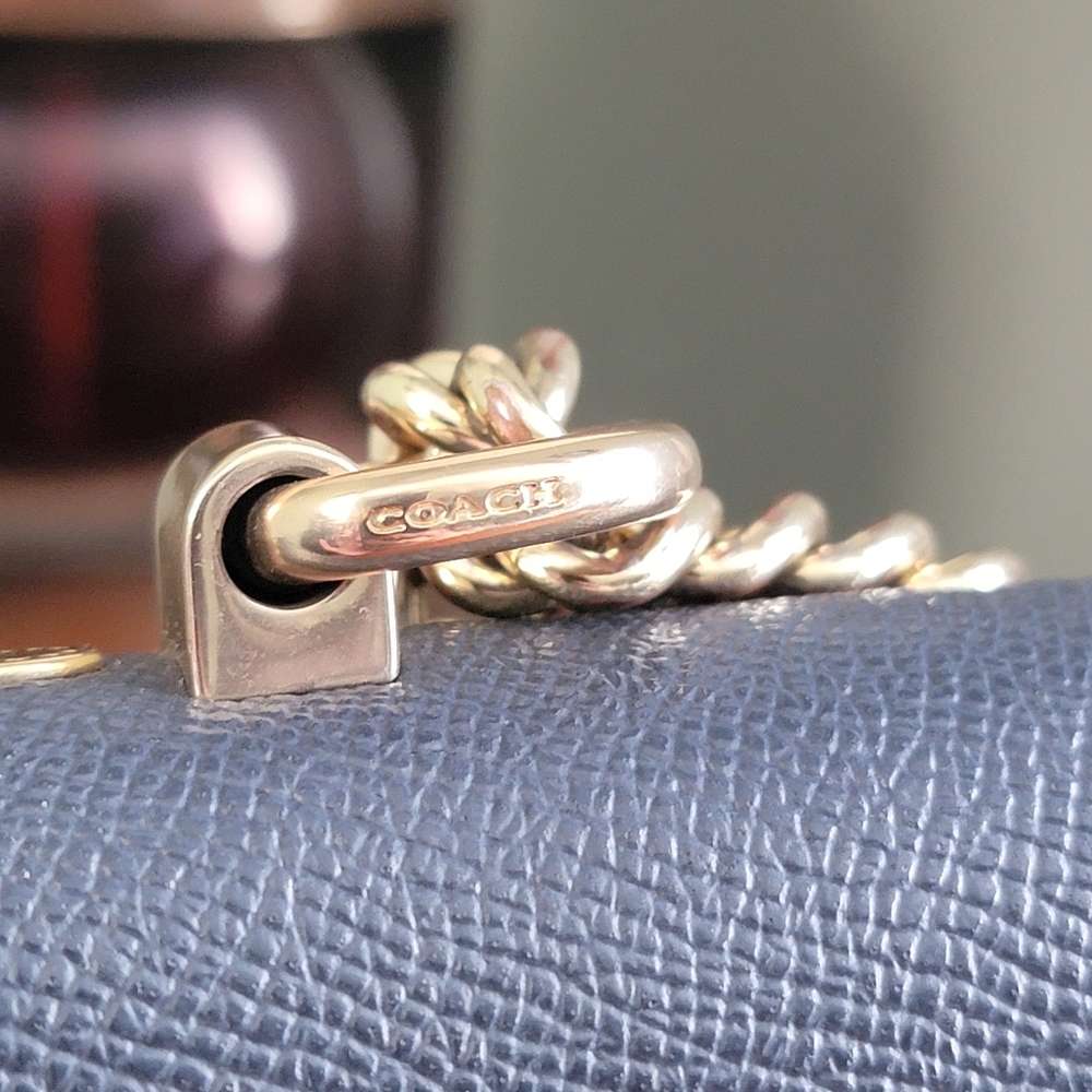 Coach C2860 Klare Colorblock Chain Crossbody Navy Yellow Chalk Leather Bag - Picture 7 of 16